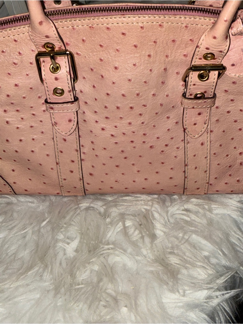 Dooney & Bourke Pink ostrich leather domed satchel purse - Picture 15 of 16